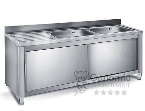 Edelstahl Spülschrank mit 2 Becken rechts 160 x 60 cm