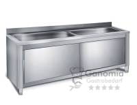 Edelstahl Spülschrank mit 2 Becken mittig 140 x 60 cm Edelstahl Spülschrank mit 2 Becken mittig 140 x 60 cm
